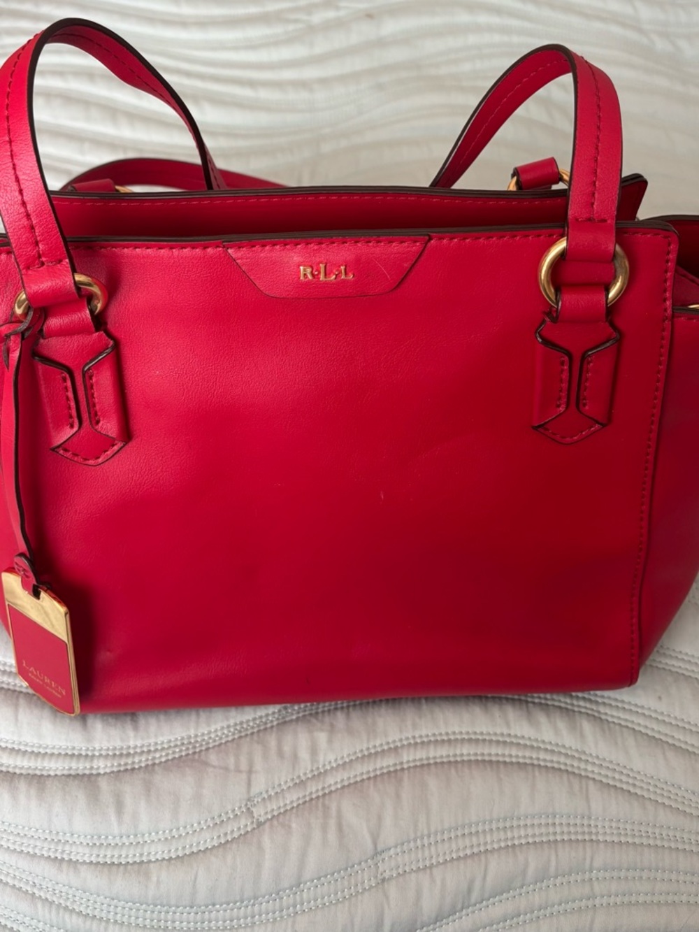 Lauren Red Leather Structured Hand Bag